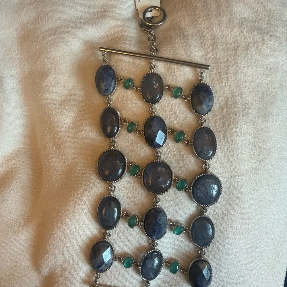 Semi precious Carolee Silver Bracelet with Blue and Green Stones - Picture 2 of 5